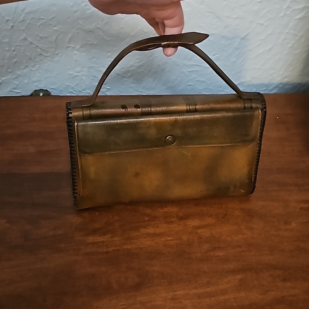 Antique Art Nouveau Tooled Floral Leather Expandable Wallet Clutch Bag - Picture 14 of 16